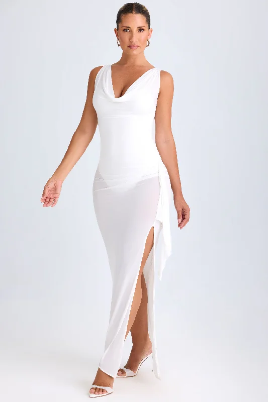 Formal DressRuffle-Trim Cowl-Neck Midaxi Dress in White