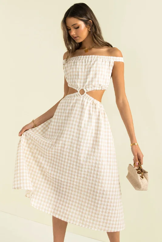 Flowy DressMarbella Dress / Beige Check