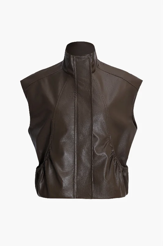 Trumpet DressFaux Leather Zipper Detail Pocket Vest