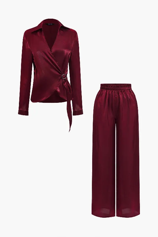 Sheath DressSolid Asymmetrical Shirt And Trousers Set