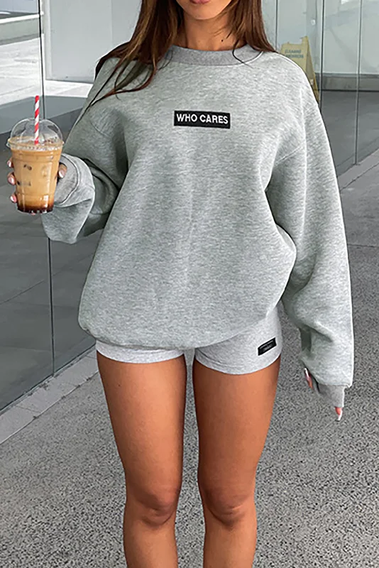 Wedding DressBasic Letter Print Long Sleeve Sweatshirt And Shorts Set