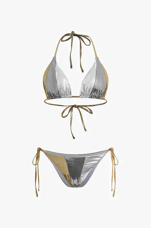 Chiffon DressGlimmering Metallic Bikini Set