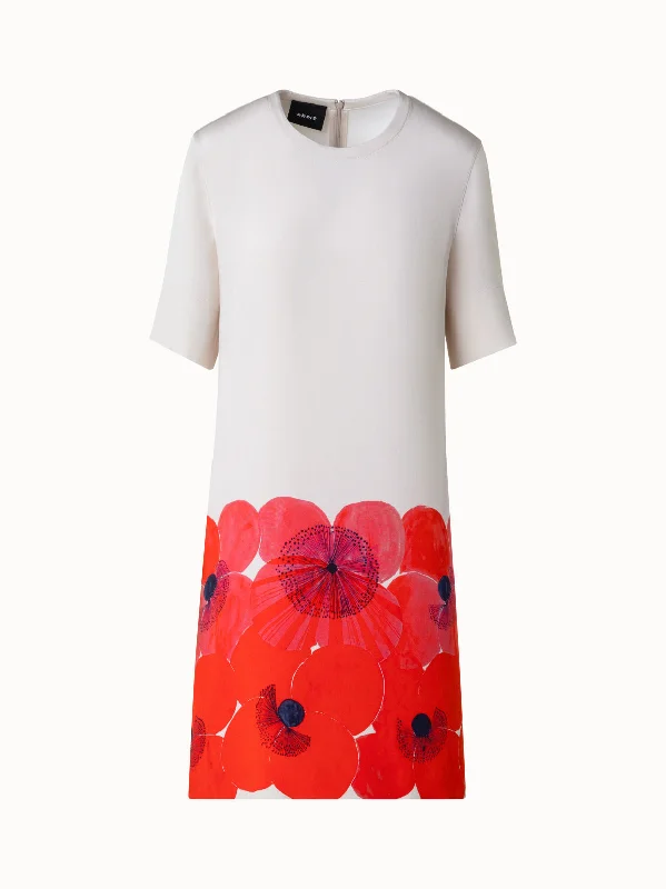 women's eco-friendly dressesSilk Crêpe Tunic Dress with Poppy Print