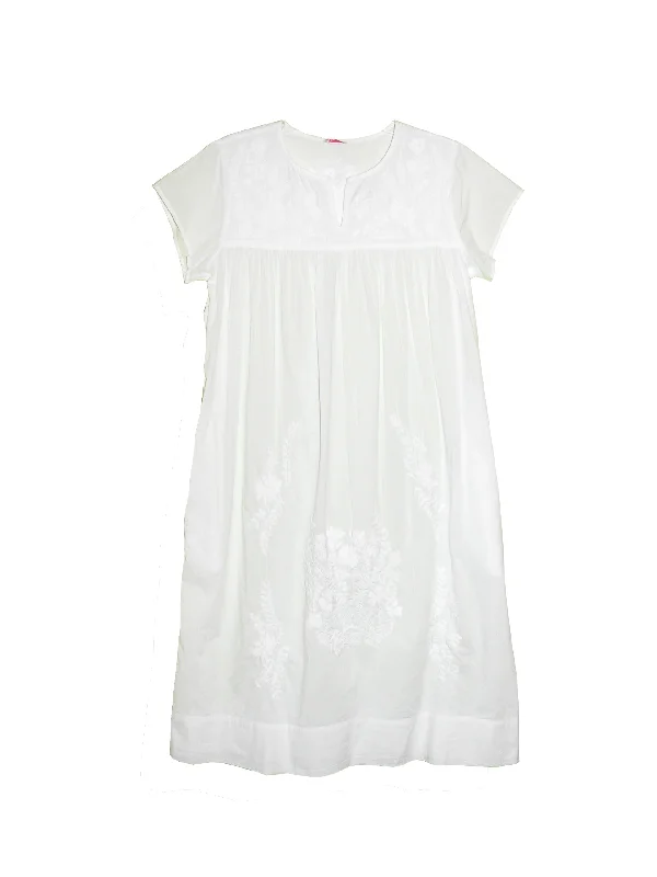 Sheath Dress100% Cotton White Embroidered Plus Size Gown