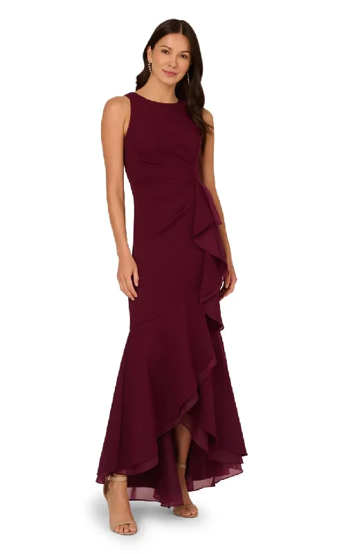 Adrianna Papell - High Low Crepe Halter Gown With Organza Draping