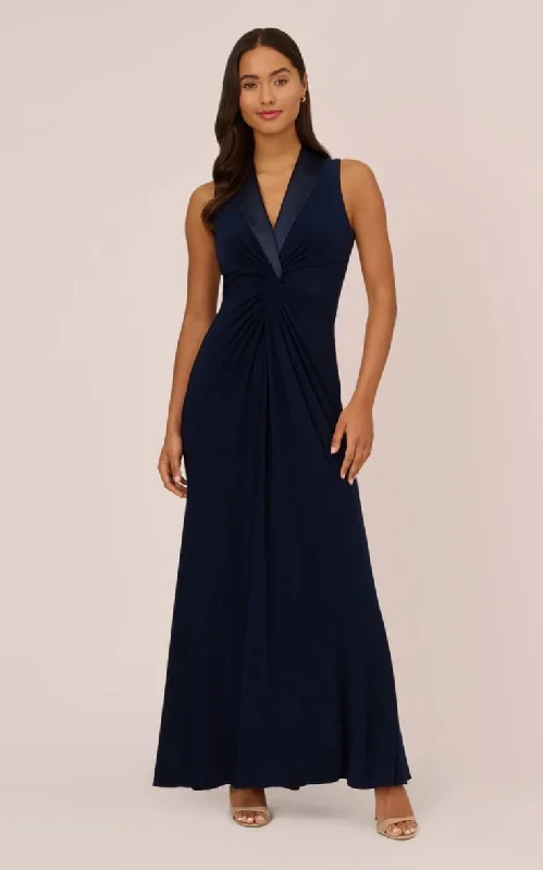 Glitter DressAdrianna Papell- Matte Jersey Twist Front Tuxedo Gown in Midnight