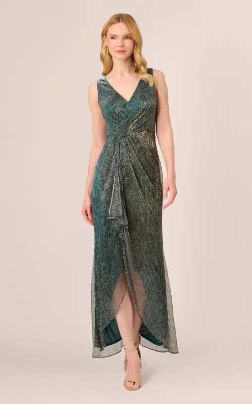 women's cotton dressesAdrianna Papell- Metallic Mesh Cascade Gown