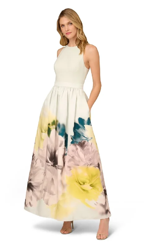 Aidan Maddox- Sleeveless Floral Dip Gown