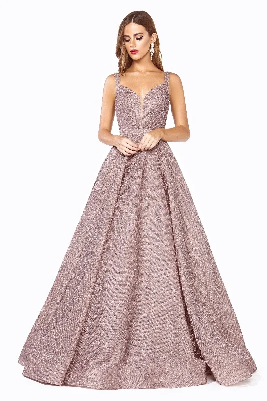 Crepe DressCinderella Divine J792 Long Sleeveless Glitter Prom Ball Gown