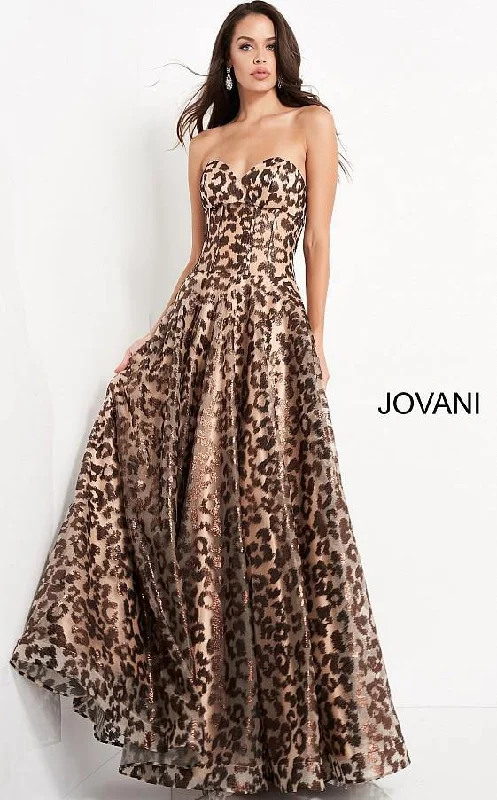 women's statement dressesJovani 04697 Long Formal Strapless Animal Print Gown