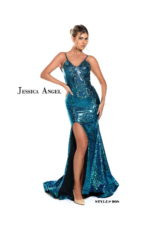 women's solid color dressesJESSICA ANGEL COLLECTION - SPANDEX HIGH SLIT GOWN 908