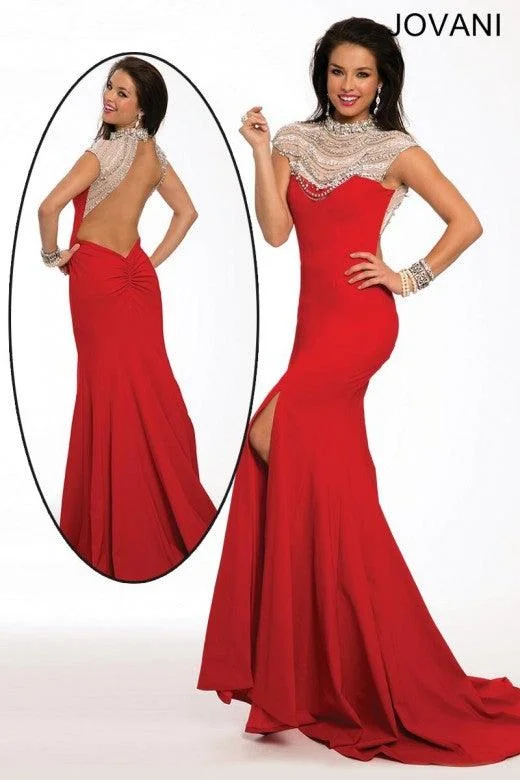 Evening DressJovani 21894 Long Formal Cap Sleeve Prom Dress