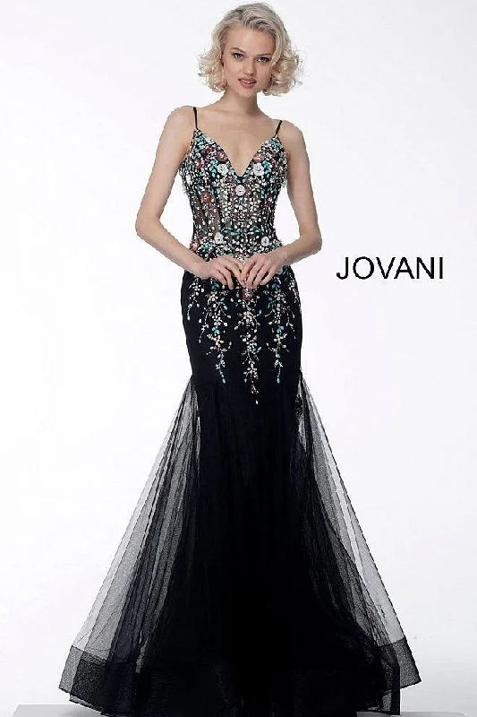 Chiffon DressJovani 63659 Long Spaghetti Strap Mermaid Prom Gown