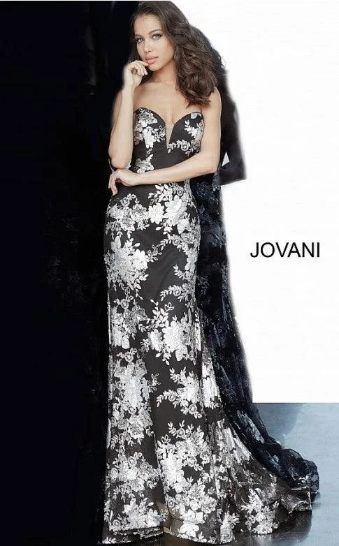 Solid Color DressJovani 02475 Prom Long Formal Floral Print Dress