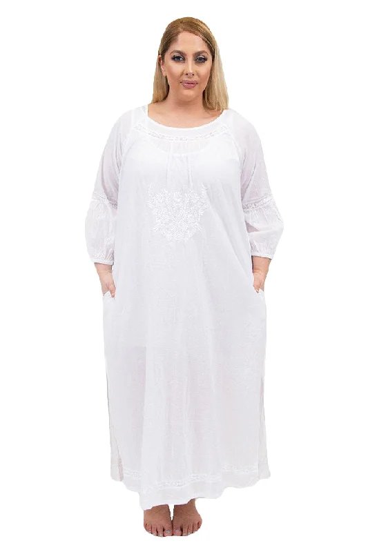 Sleeveless DressLa Cera Plus Size Embroidered Night Gown