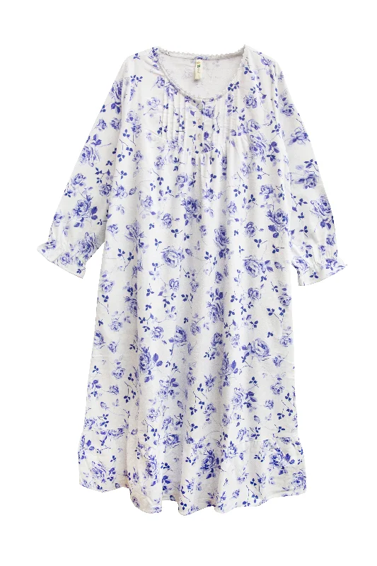 Leather DressLa Cera Plus Size Porcelain Blue Floral Flannel Gown