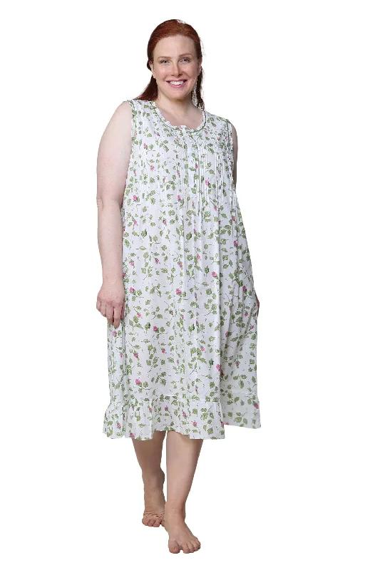 women's pear-shaped body dressesLa Cera Sleeveless Rose Vine 100% Cotton Gown - Plus Size