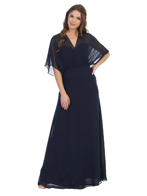 women's ruffle dressesLong Formal Mother of the Bride Draped Chiffon Gown