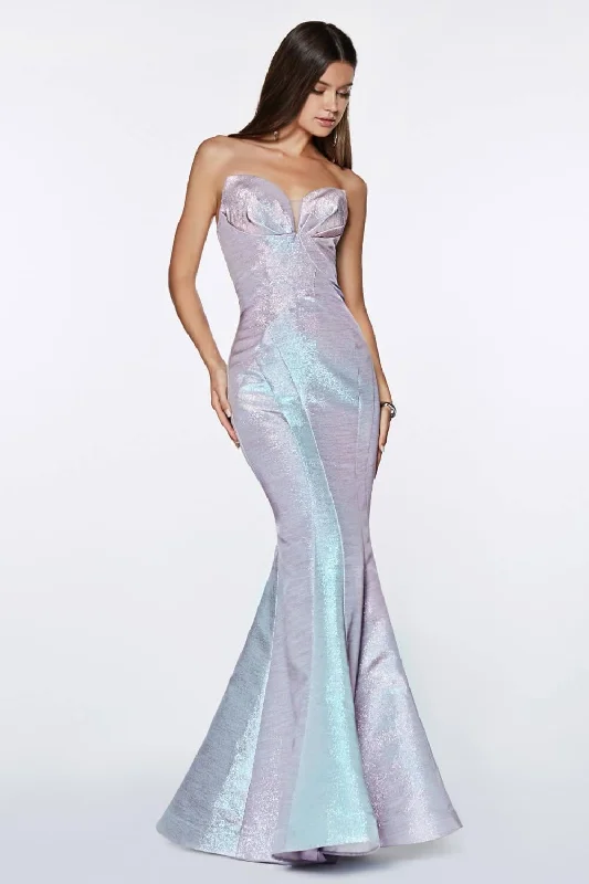 women's evening dressesCinderella Divine CR824 Strapless Long Metallic Mermaid Gown Prom Dress