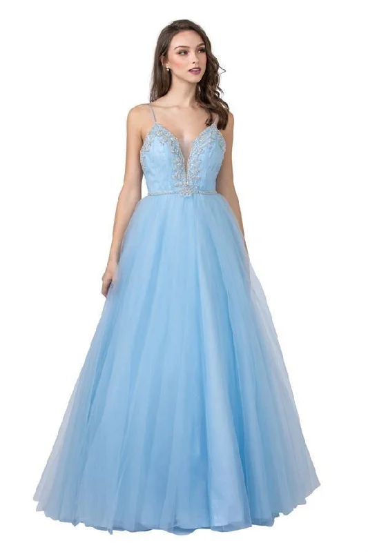 women's high-end dressesLong Spaghetti Straps Embellished Prom Ball Gown