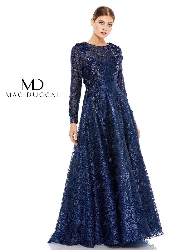 Flutter-Sleeve DressMac Duggal Embroidered Long Sleeve A Line Ball Gown Sale