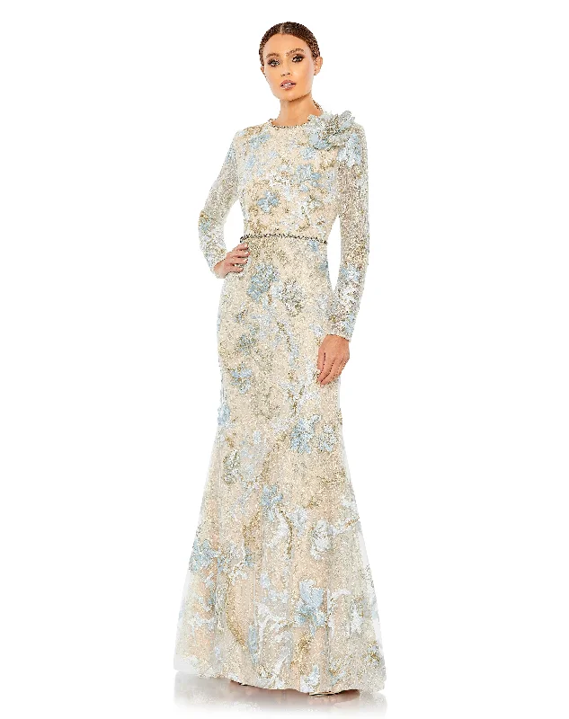 Cut-Out DressMac Duggal 11174 Long Sleeve Floral Lace Formal Gown