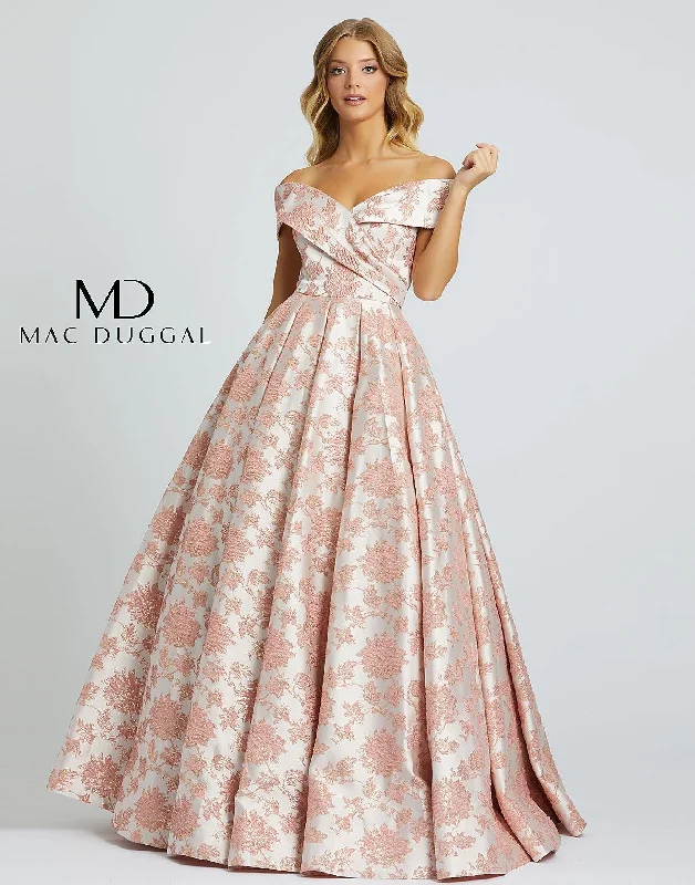 Ruffled Hem DressMac Duggal 25918 Prom Long Floral Brocaded Ballgown