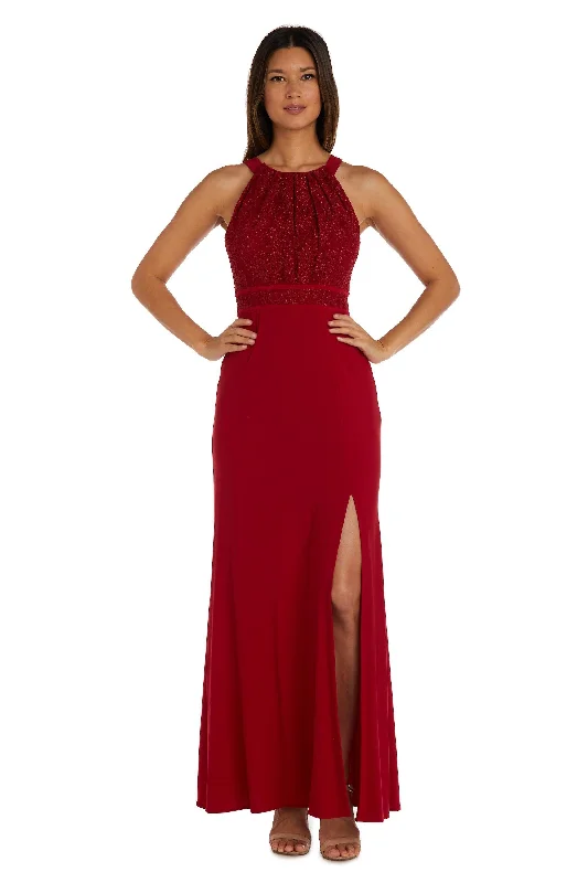 Off-The-Shoulder DressNightway Long Halter Pleated Lace Formal Gown 21799