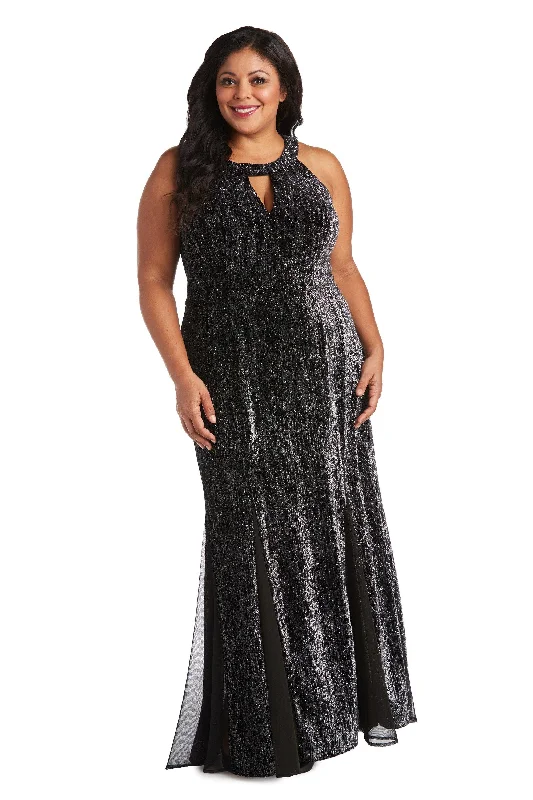 women's cinched-waist dressesNightway Long Plus Size Glitter Velvet Gown 21996W