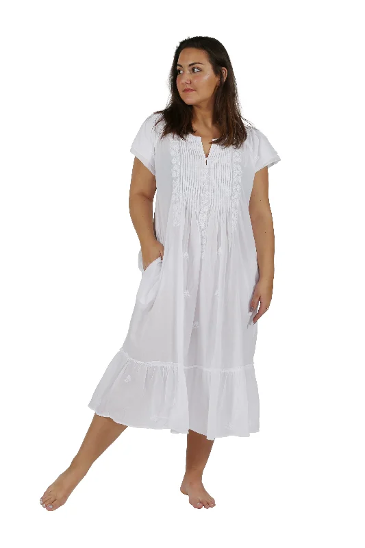 Evening DressPlus Size La Cera Double Cap Short Sleeve Cotton Embroidered Gown