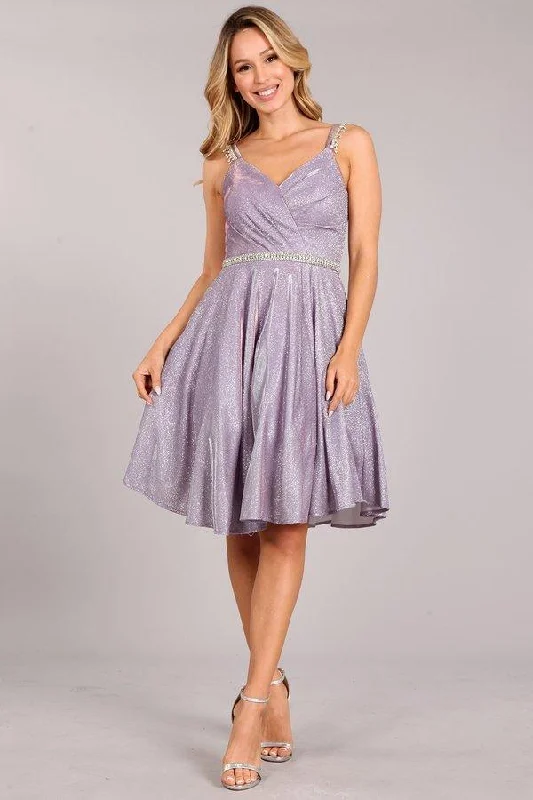 Metallic DressProm Short Beaded Metallic Glitter Cocktail Dress