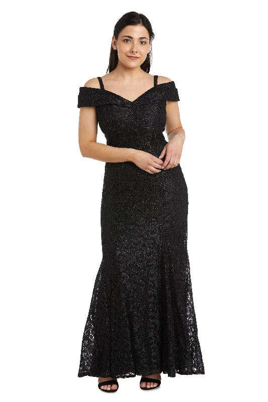 R&M Richards 2047P Long Off Shoulder Petite Lace Gown