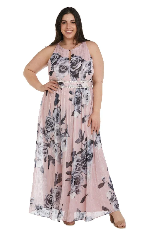 Sleeveless DressR&M Richards 7045W Long Plus Size Halter Print Gown