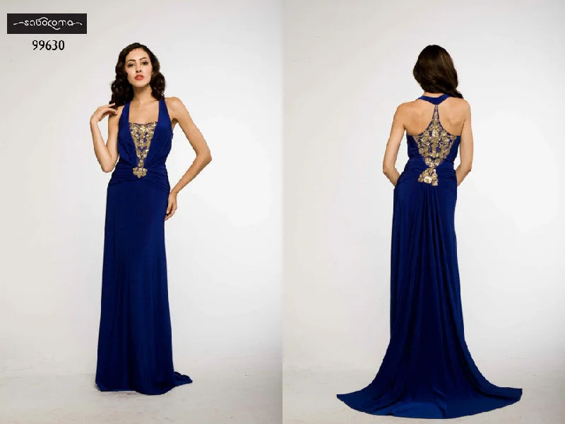 Casual DressSaboroma 99630 Royal Blue Gown with Gold Details