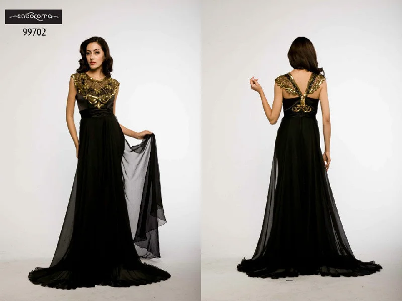 Saboroma 99702 Gold V-Neck Gown