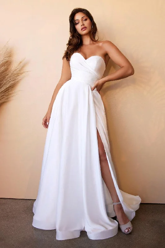 Cinderella Divine CD0166W Satin Strapless Long Bridal Gown