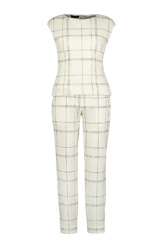 women's jumpsuits for curve-hugging stylesABELIA IVORY PLAID WOOL SEERSUCKER JUMPSUIT