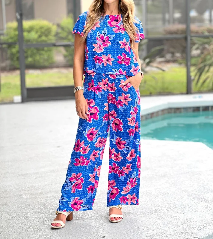 women's jumpsuits with belt loopsBow Back Jumpsuit In Bold Blossoms