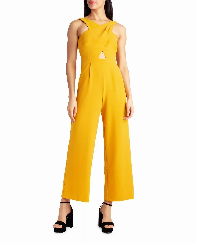 women's jumpsuits for minimalist fashionCharli Stretch Crepe Halter Neck Jumpsuit In Golden Orange