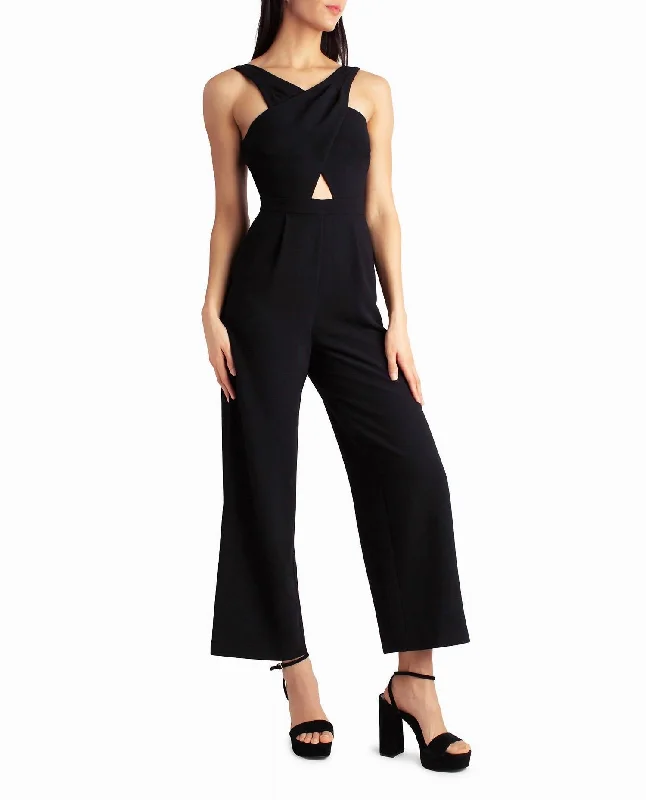 women's jumpsuits for glamorous eveningsCharli Stretch Crepe Halter Neck Jumpsuit In Very Black