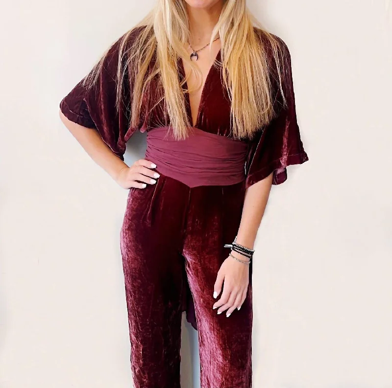 women's jumpsuits for maternity wearDeep V-Neck Jumpsuit in Burgundy