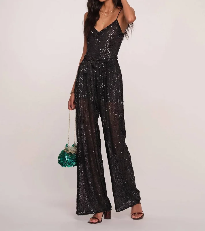 women's jumpsuits made of laceEmet Sequin Jumpsuit In Black