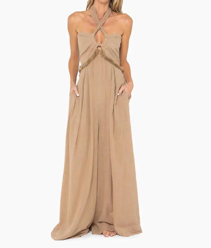 women's jumpsuits with solid colorsEsme Jumpsuit In Beige