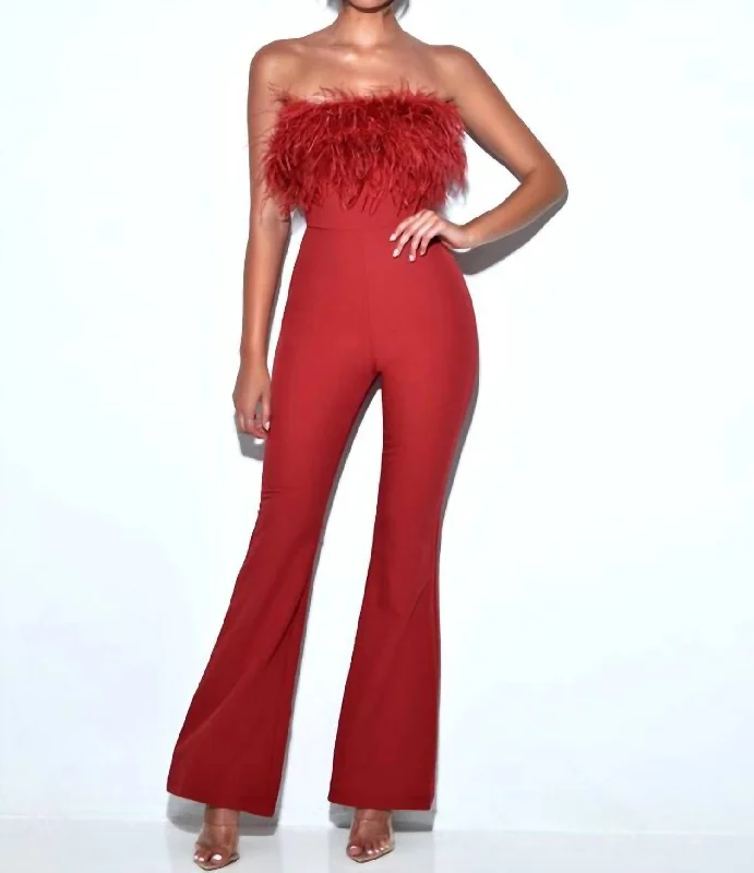 women's jumpsuits with zippersFeather Jumpsuit In Red