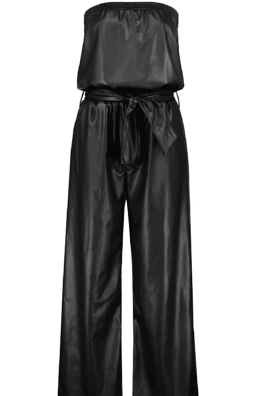 women's jumpsuits for statement fashionGlam Slam Vegan Leather Jumpsuit In Noir