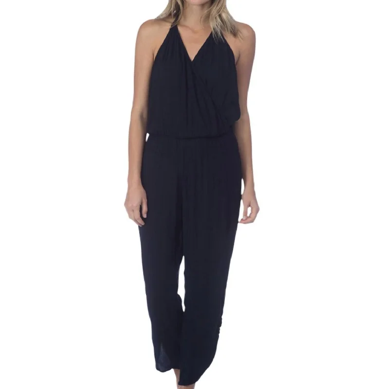 women's jumpsuits with high necksHalter Jumpsuit In Black