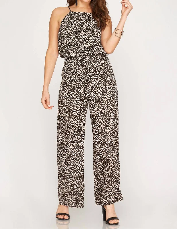 women's jumpsuits for fallLeopard Print Jumpsuit In Black