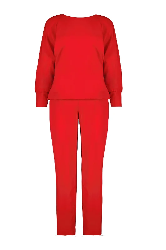 women's casual jumpsuitsLITTORELLA RED SILK JUMPSUIT WITH AN OPEN BACK