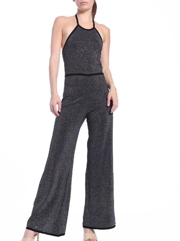 women's jumpsuits for glamorous eveningsLurex Halter Jumpsuit In Black