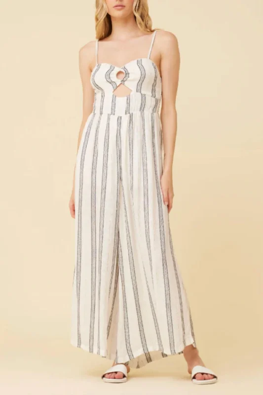 women's jumpsuits for lightweight designsLurex Stripe Jumpsuit In White